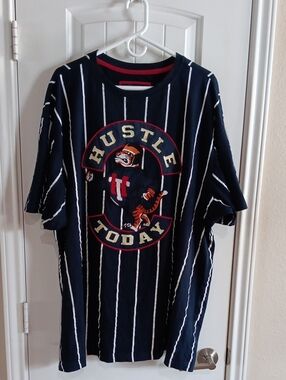 Preme Hustle Today Tiger Pinstripe T-Shirt Mens 5XL Heavy Embroidered Retro